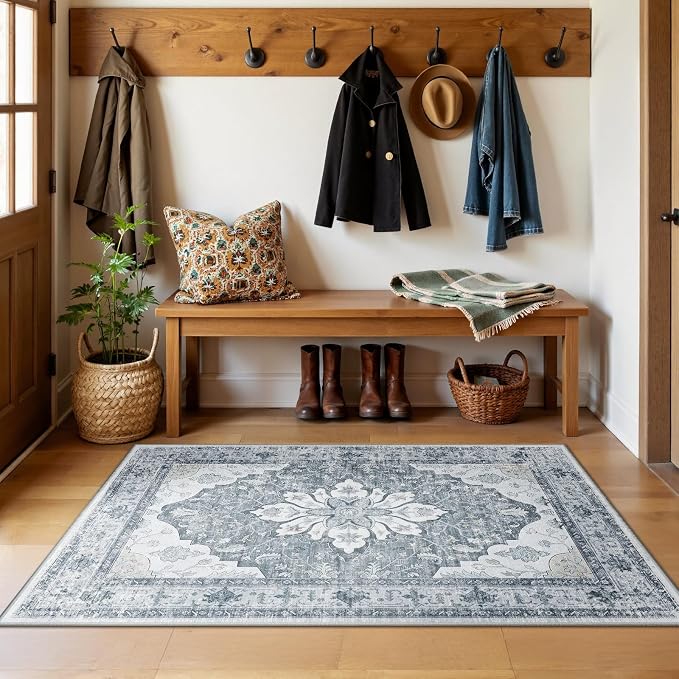 RELEANY Area Rugs 3'x5' Washable Non-Slip, Floral Vintage Distress Medallion - Image 2