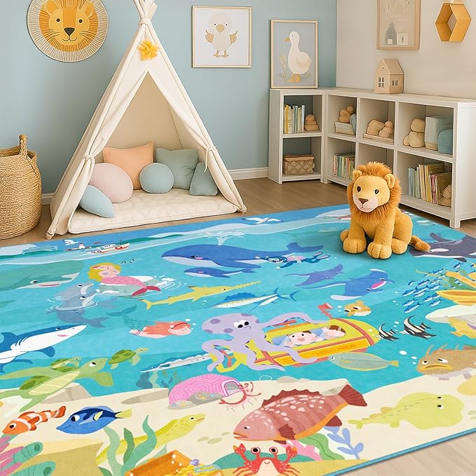 Large Blue Ocean Rug for Kids Room – 8x10 Play Mat - Image 5