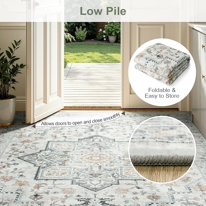 Lofus 8x10 Washable Rugs Non-Slip, Vintage Floral Area Rug - Image 8