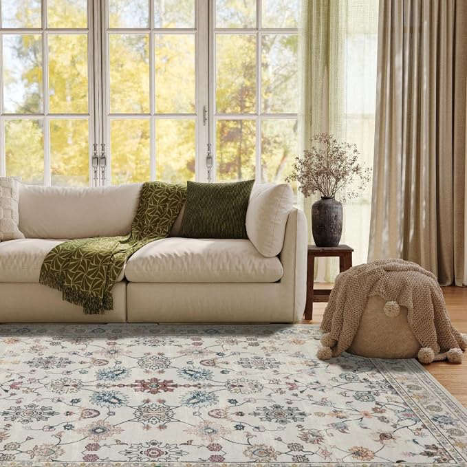 Rugxara Floral Rug for Living Room Bedroom, 6x9 Washable Rug, Vintage Boho Area - Image 9