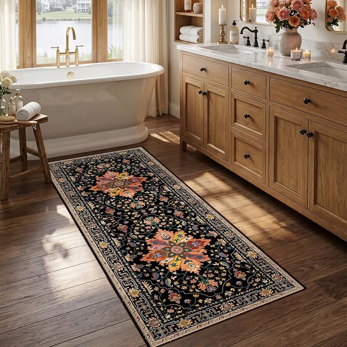 RELEANY Area Rugs Runner 2'6"x5' Washable Non-Slip, Floral Vintage Distress by RELEANY