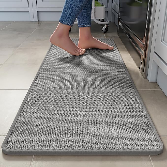 YDKGL Kitchen Rugs Mat Non Slip Washable, Linen-Look 0.3" Thick Soft Cushioned by YDKGL