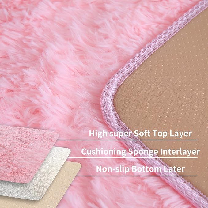 Pink Fluffy 4x6 Area Rugs for Bedroom Girls, Soft Washable Fuzzy Furry Shag Rug - Image 4