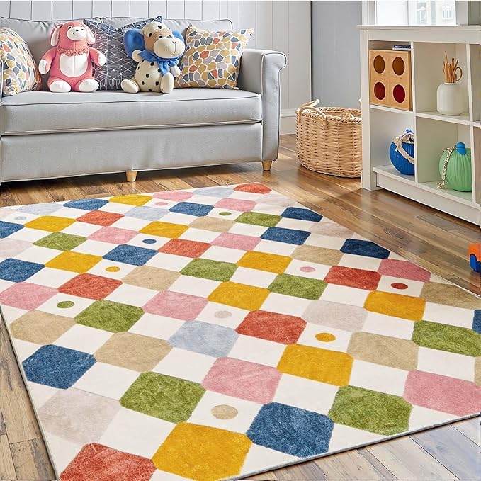 jinchan Macy 3x5 Area Rug for Kids Room Modern Colorful Checkered Diamond by JINCHAN