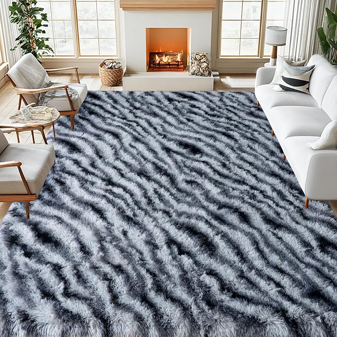 qulint 9x12 Rug for Living Room, Fluffy Zebra Rug for Bedroom Soft Shaggy - Image 2