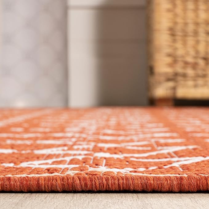 JONATHAN Y Moroccan Geometric Indoor Outdoor Area Rug 3X5 Orange/Cream - Image 6
