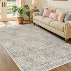 Beige Blue Living Room Rug 5x7, Cottage Area Rug - Image 7