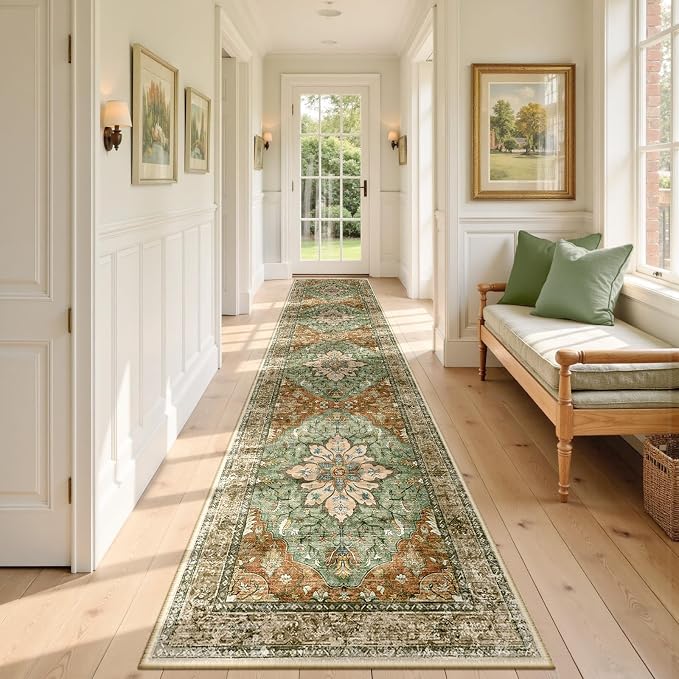RELEANY Area Rugs Runner 3'x12' Washable Non-Slip, Floral Vintage Distress by RELEANY