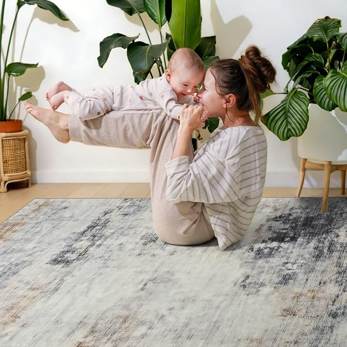 Toneed Abstract Area Rug 7x9 Modern Washable Rug Soft Non Slip Rug Low Pile - Image 5