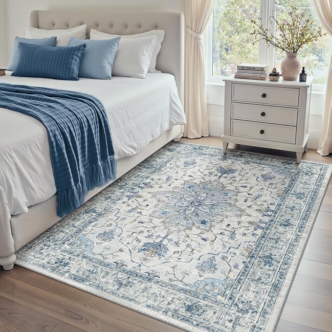 RELEANY Area Rugs 4'x5' Washable Non-Slip, Floral Vintage Distress Medallion - Image 2