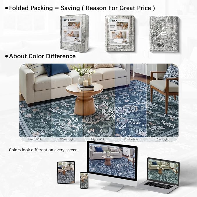 DCX Navy Blue 4x6 Area Rug, Machine Washable Non Slip Stain Resistant Soft - Image 8