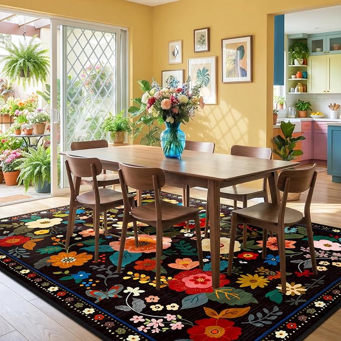 RELEANY Floral 8x10 Area Rugs Washable Print Boho Cute Carpet Non Slip Flower - Image 2