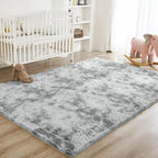 Litanika 9x12 Shag Area Rug for Living Room Bedroom, Tie-Dyed Light Grey High - Image 3