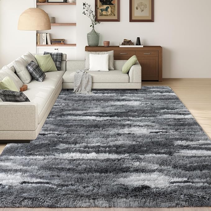 Shag Rugs for Living Room 5x7, Ultra Soft Abstract Grey Big Fuzzy Rugs for - Image 4