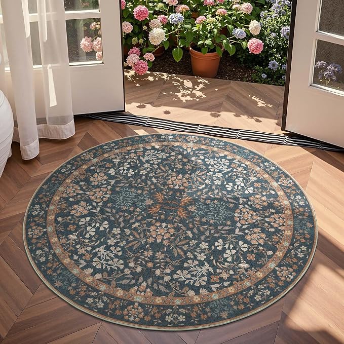 jinchan Zenith Round Rug 5ft Area Rug Soft 5'Round Floral Aesthetic Rug - Image 3