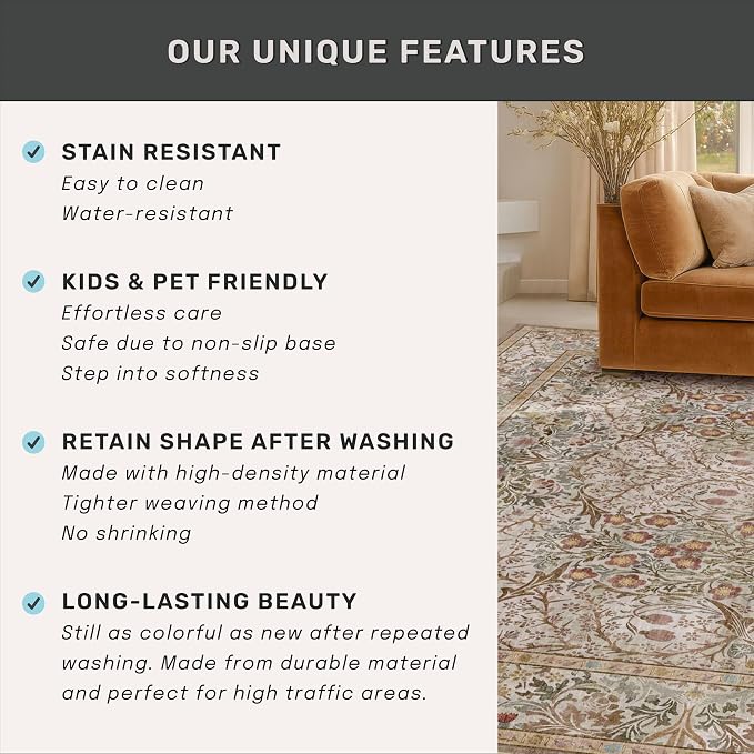 Washable 8x12 Large Living Room Area Rug - Image 7