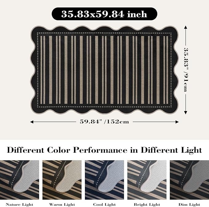 Striped Easy Jute Outdoor Patio Rug, 3x5 Washable Rugs - Image 2