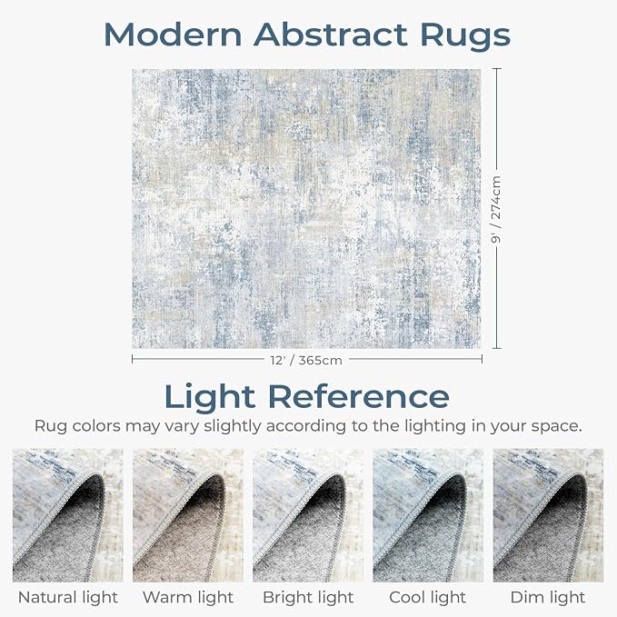 9x12 Abstract Rugs for Living Room, Non-Slip Machine Washable Carpet, Bedroom - Image 2