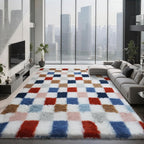 Shag Area Rug for Bedroom Living Room, 4x6 Fluffy Soft Colorful Checkered Rug - Image 8