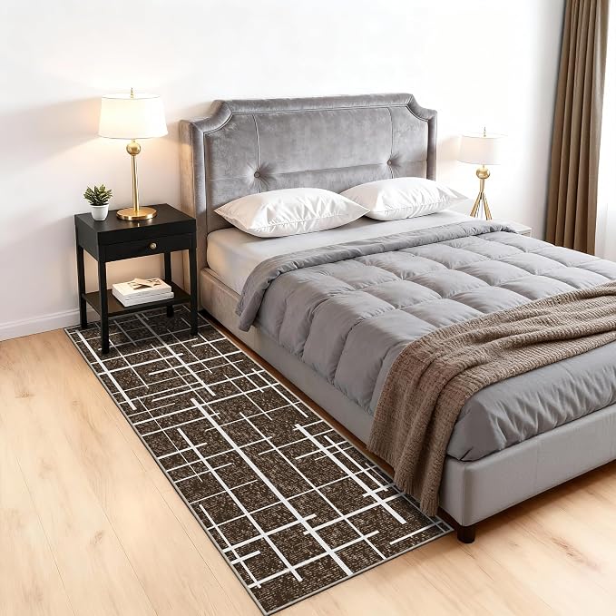 Brown 2x6 Runner Rug Non Slip, Modern Distressed Stripe Carpet Runners - Image 8