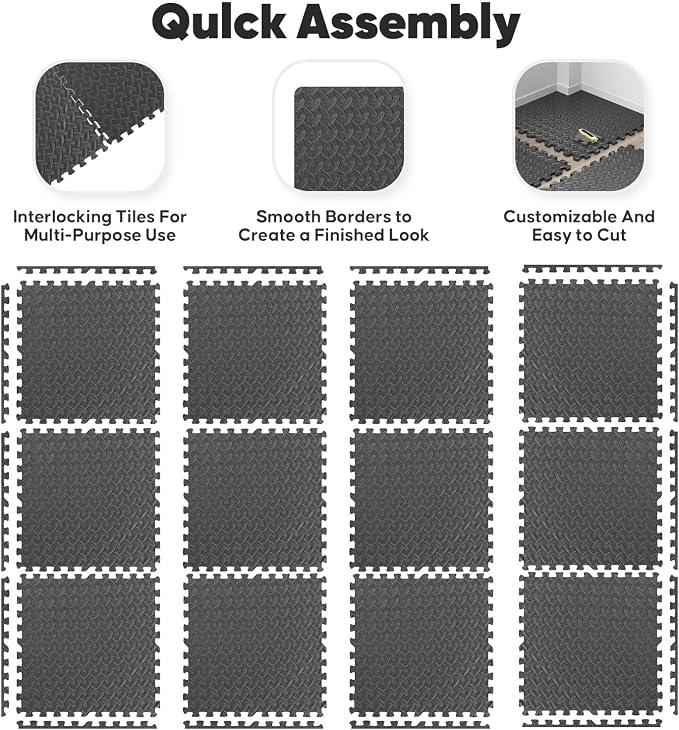 Home Gym Mat, Puzzle Exercise Mat, EVA Interlocking Foam Floor Tiles - Image 6
