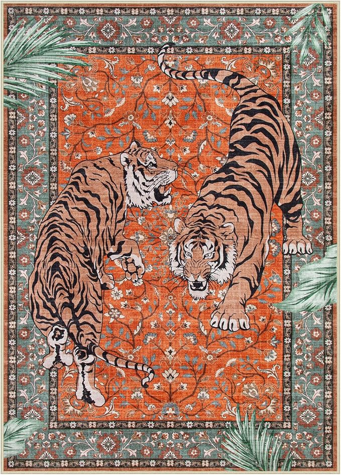 Moynesa Tiger 5x7 Area Rug, Boho Washable Living Room Rug, Non Slip Rugs - Image 3