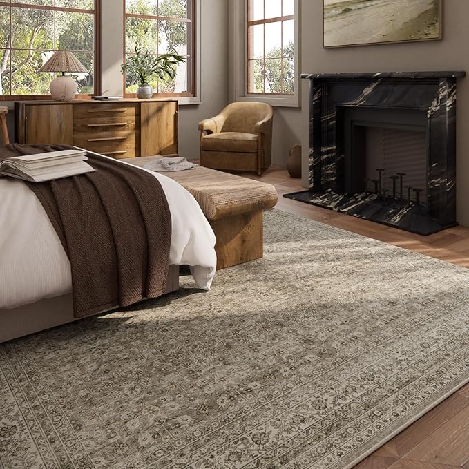 Washable Area Rugs for Living Room: 10x14 Bedroom Rug Vintage Large Rugs Stain - Image 3