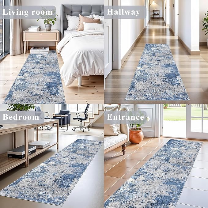 2x8 Washable Non-Slip Hallway Runner Rug – Modern Coastal Abstract Neutral - Image 4