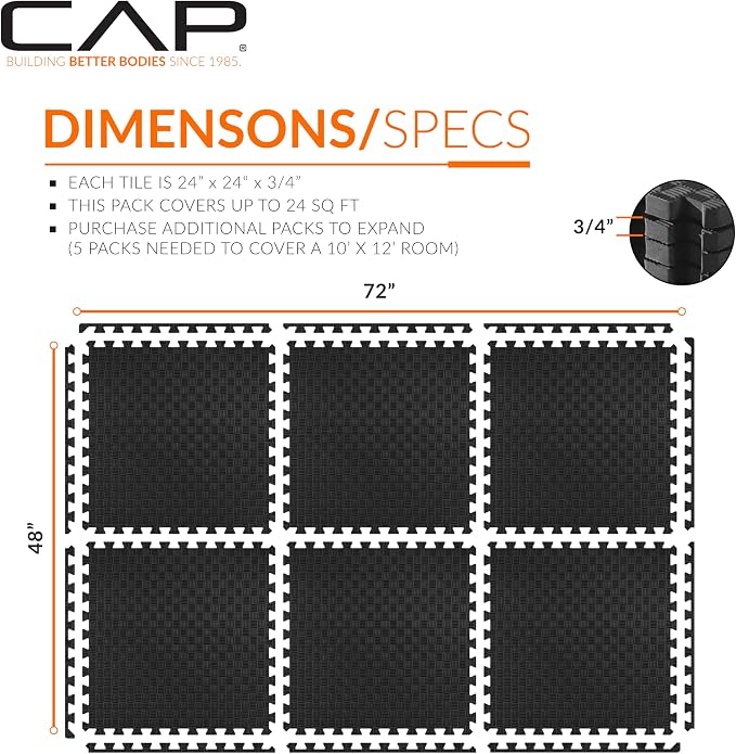 CAP Puzzle Exercise Mats | 3/4” Thick EVA Interlocking Foam Tiles - Image 4