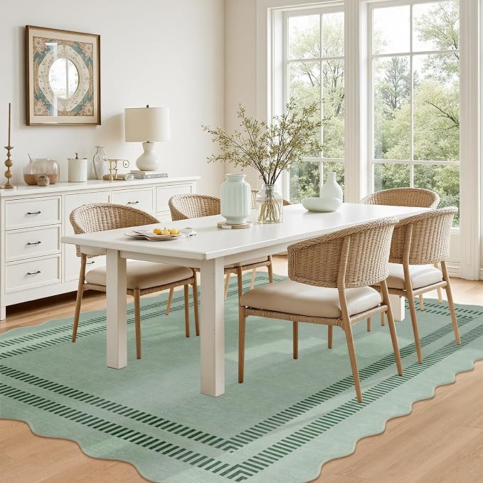 Scalloped Rug 5x7, Washable Area Rug Soft Rugs Non-Slip Throw Carpet - Image 7