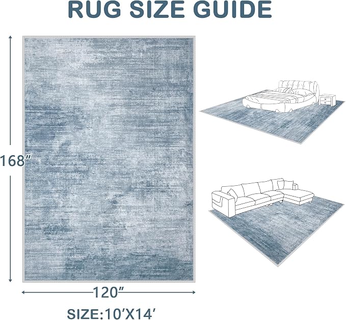 Area Rugs 10x14 Living Room: Washable Rug Modern Abstract Large Rugs Soft Non - Image 2