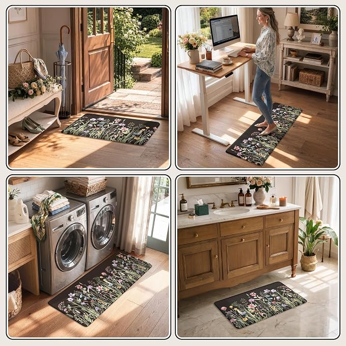 KIMODE Anti Fatigue Mats for Kitchen Floor 17"x47"+17"x29", Farmhouse Floral - Image 7