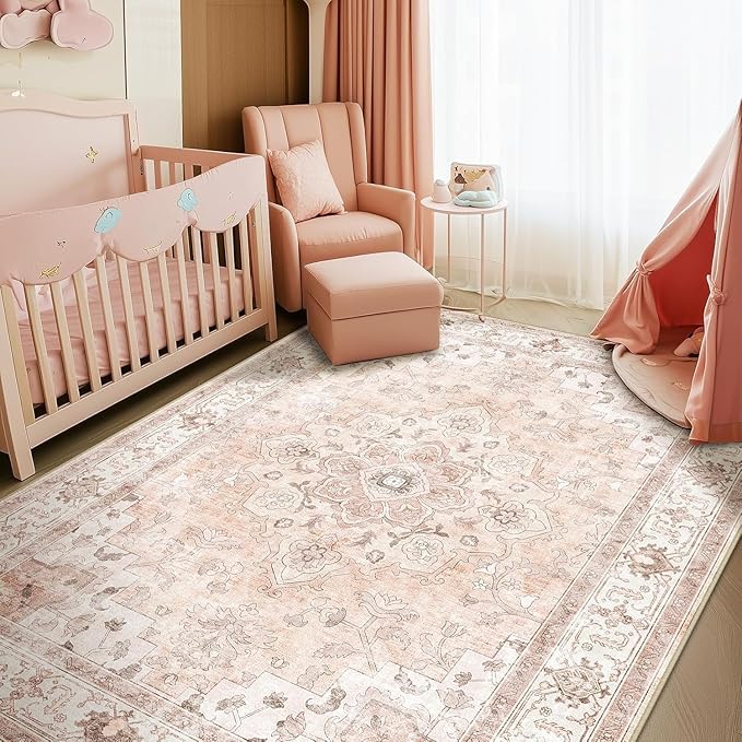 CAPALOCA Machine Washable Rugs Nursery Rug 5x8 Cute Girl Non Slip Low Pile by CAPALOCA