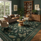 DCX 8x10 Washable Insect Rug, Vintage Gothic Dark Green Rug by DCXWashableRug