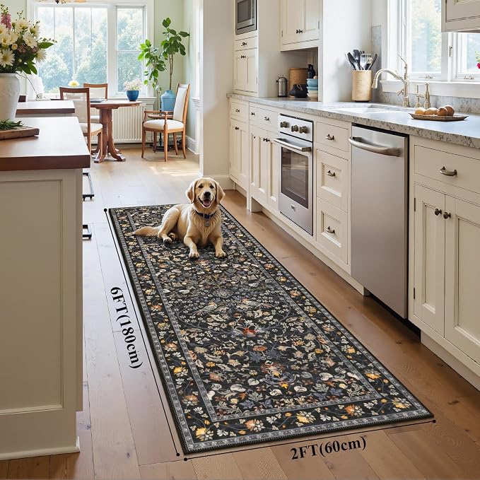 HEBE Washable Hallway Runner Rug 2'x 6' Non Slip Kitchen Rugs Runner, Low Pile - Image 2