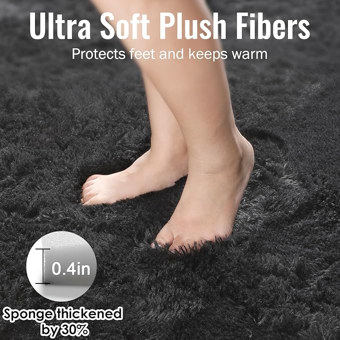 PAGISOFE Fluffy Shaggy Black Area Rug 8x10 Feet, Plush Rugs - Image 2