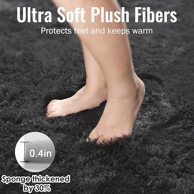 PAGISOFE Black Runner Rugs for Bedroom, Living Room 2x6 Small Plush Fluffy Boys - Image 6