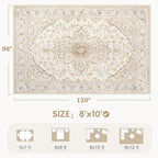 Area Rugs 8x10 Vintage Rug: Large Washable Living Room Rug Retro Medallion - Image 2