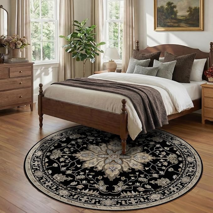 RELEANY Area Rugs Round 7ft Washable Non-Slip, Floral Vintage Distress - Image 2