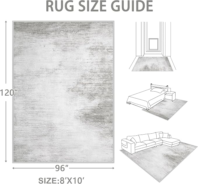Area Rugs 8x10 Living Room: Washable Rug Modern Abstract Large Rugs Soft Non - Image 2