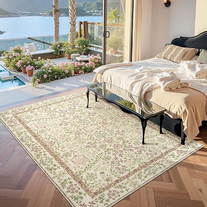 jinchan Zenith Floral 5x7 Area Rug Soft Low-Pile Living Room Rug Machine by JINCHAN