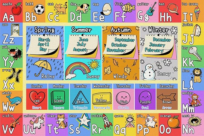 Large Classroom Rug Elementary 9x12 | Soft, Non-Slip & Washable Kids Play Mat | - Image 8