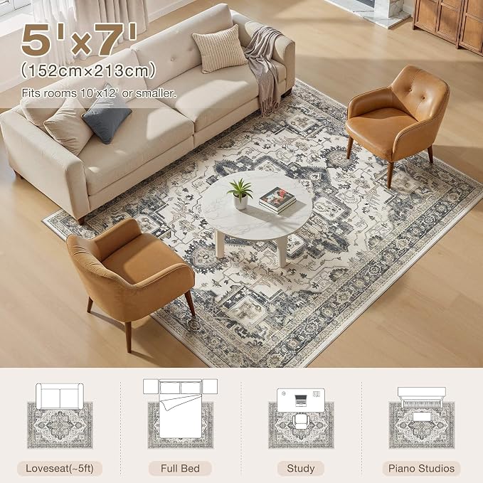 Washable 5x7 Area Rug for Living Room - Image 8