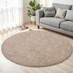 Beige Round Fluffy Rug 6ft, Soft Bedroom Circle Rugs Mats - Image 2