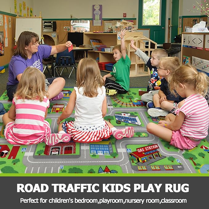 Capslpad Kids Rug Educational Play Rug 6.6' x 9.8' Classroom Rug Traffic Road - Image 5
