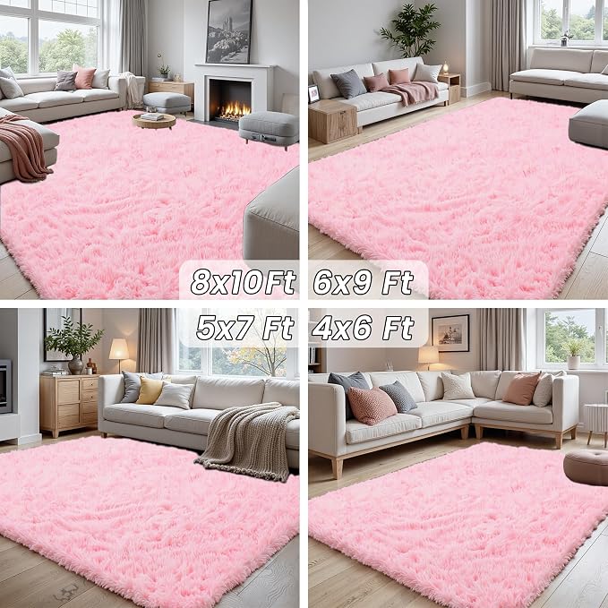 4x6 Area Rugs for Living Room Rug: Soft Fluffy Shag Light Pink Rugs for Bedroom - Image 7