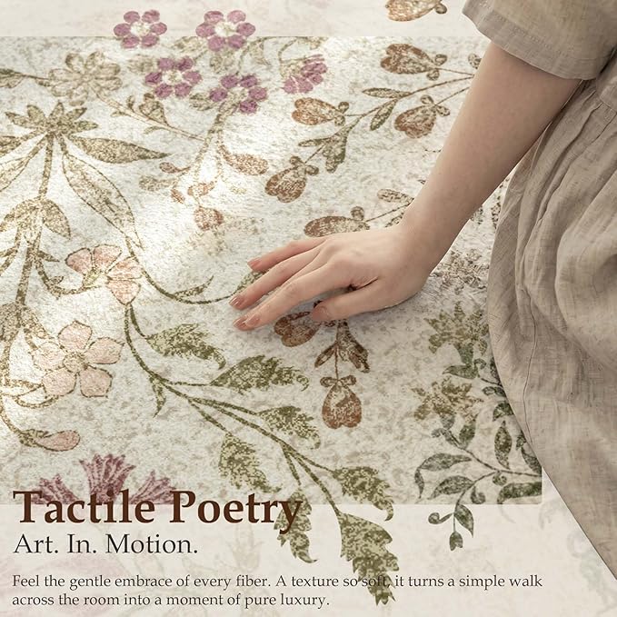jinchan Zenith Floral Runner Rug 3x8 Washable Kitchen Runner Non-Slip Low-Pile - Image 4