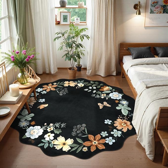 Lahome Floral Washable Round Rugs, Non-Slip Soft Round Rug 4ft Ultra-Thin - Image 3