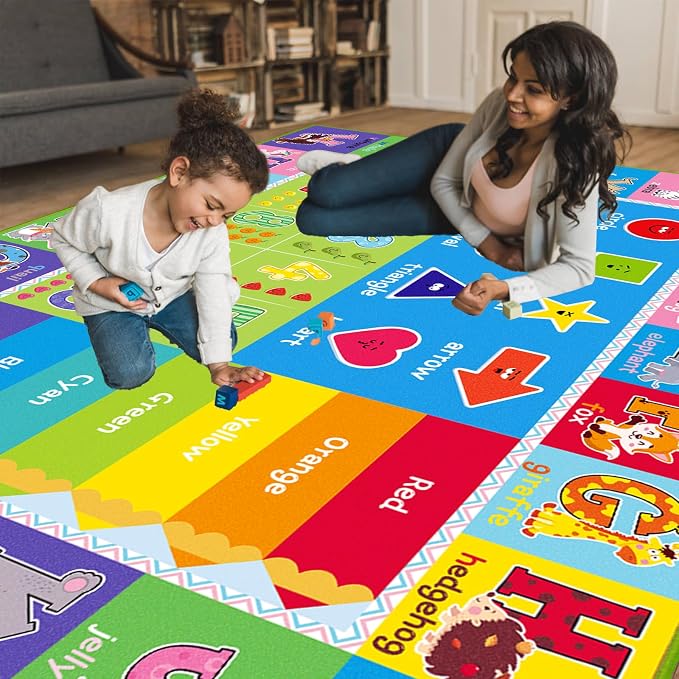 Kids Rug for Playroom, ABC Carpet Educational Play Mat for Kids, Preschool Rugs - Image 4