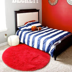 Red Small Round Rug 3Ft for Boys Bedroom, Fluffy Shag Circle Area Rugs for Kids - Image 2